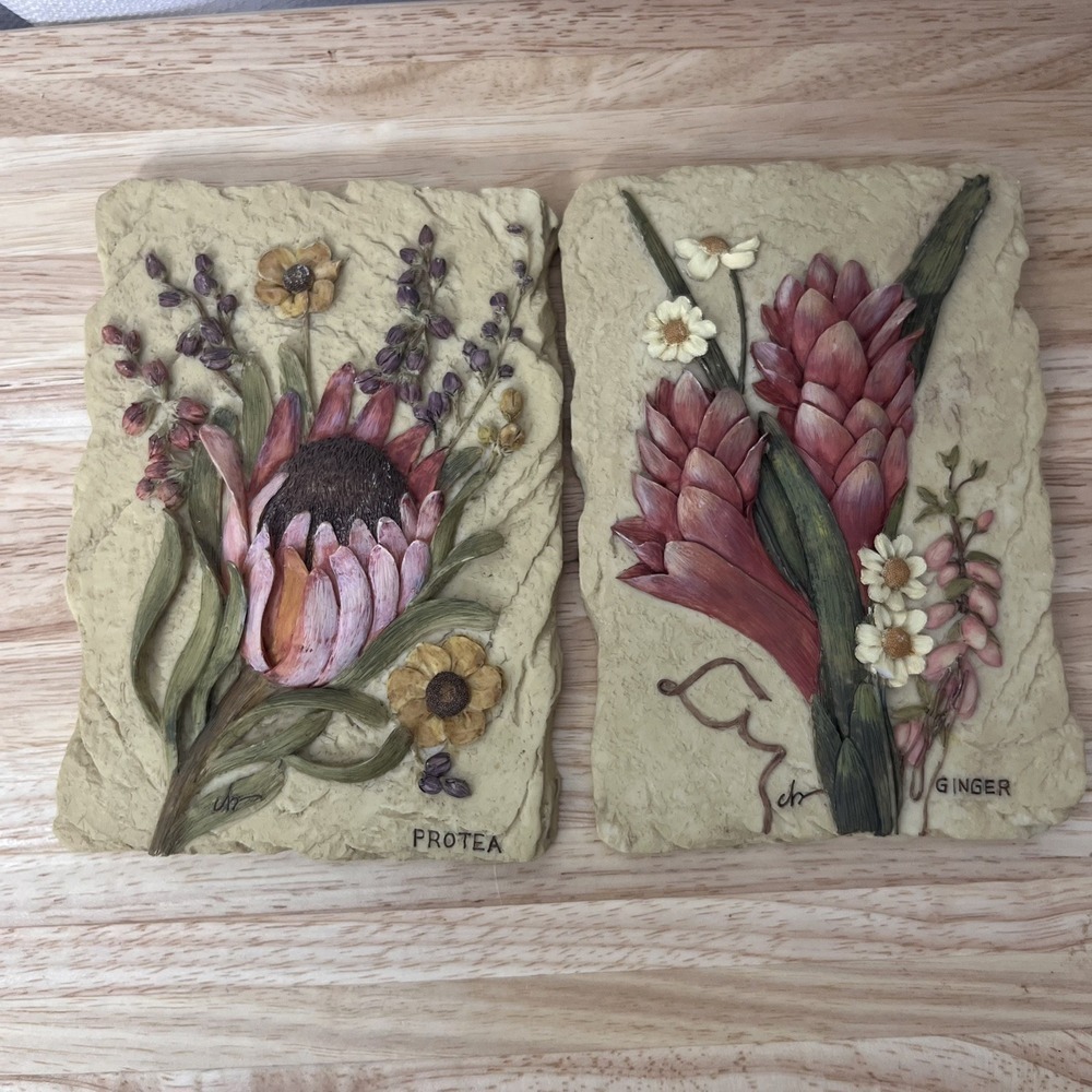 Cheri Blum 3-d Wall Art Plaque's Flowers Wall Hanging Cottage Core Set Of 2